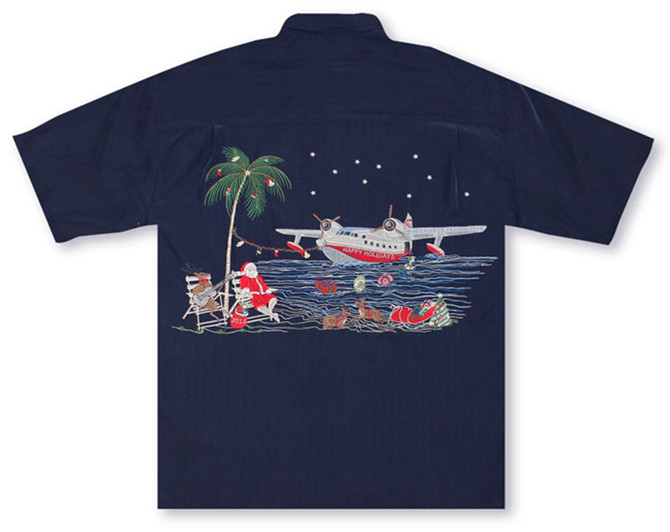 Bamboo Cay Mens Santa's North Pole Flight 2015 Embroidered Shirt