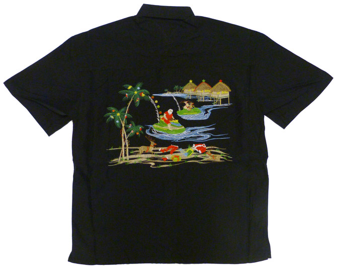 Bamboo Cay Mens Santa on Jet Embroidered Shirt
