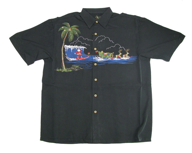 Bamboo Cay Men's Santa Dropping In Embroidered Shirt