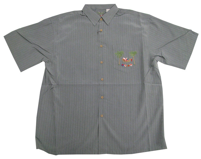 Bamboo Cay Mens Santa's Hula Holidays Embroidered Shirt