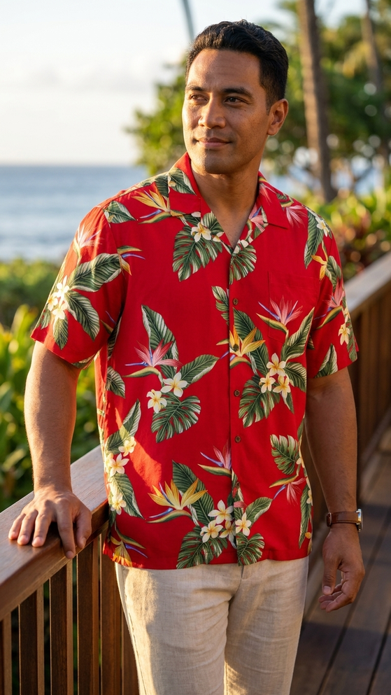 RJC Mens Bird of Paradise Display Rayon Shirt