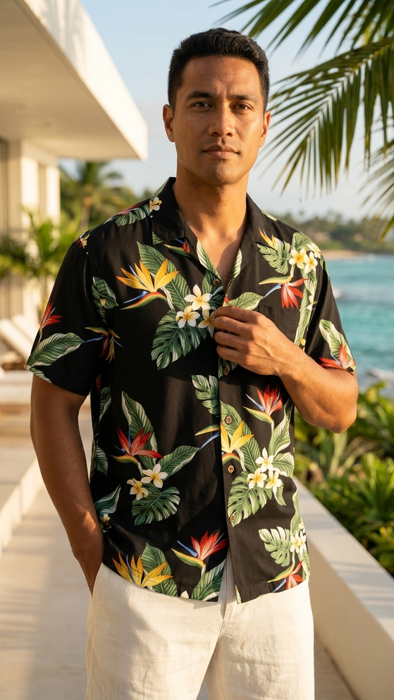 RJC Mens Bird of Paradise Display Rayon Shirt