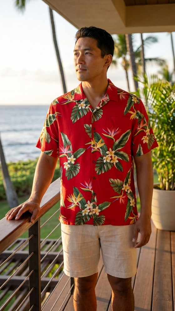 RJC Mens Bird of Paradise Display Rayon Shirt