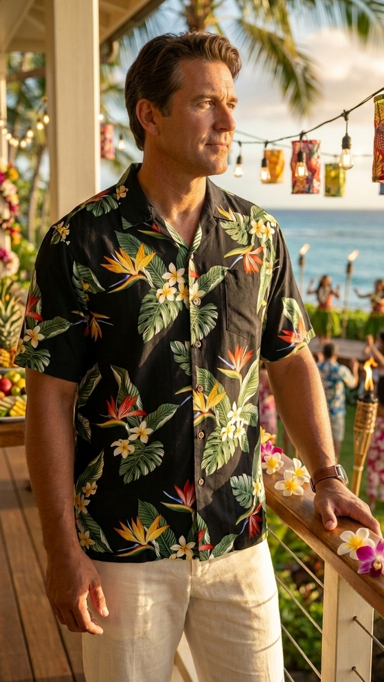 RJC Mens Bird of Paradise Display Rayon Shirt