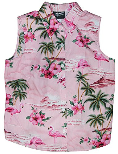 RJC Womens Pink Flamingo Hibiscus Sleeveless Button Down Shirt