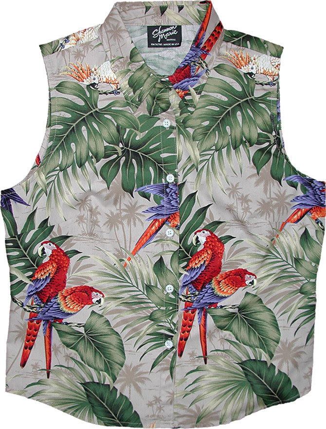Parrots Monstera Women's Fitted Sleeveless Cotton Aloha Blouse