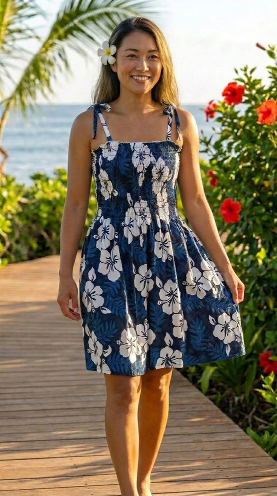 RJC Women's White Hibiscus Fern Smocked Sundress