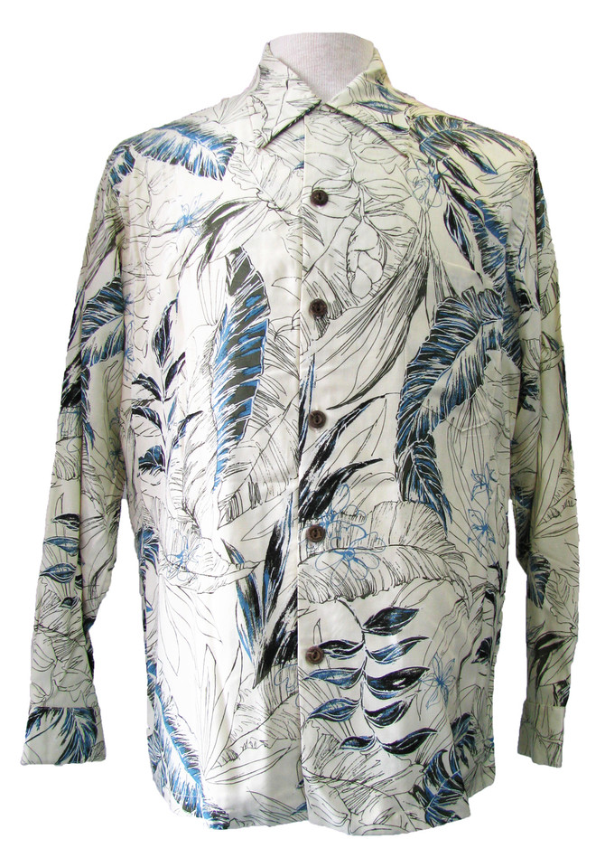 Paradise Found Mens Heliconia Sketch Kamehameha Style Long Sleeve Shirt