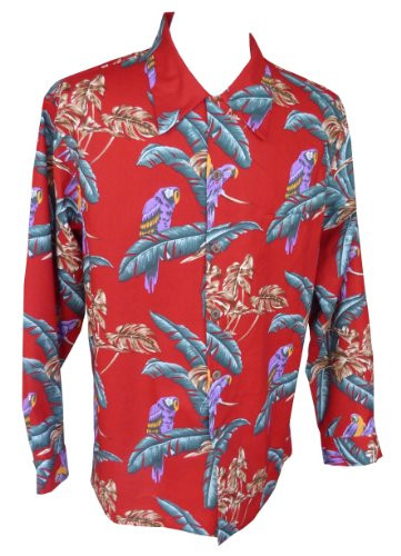 Paradise Found Mens Jungle Bird Kamehameha Style Long Sleeve Shirt