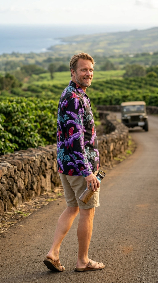 Paradise Found Mens Jungle Bird Kamehameha Style Long Sleeve Shirt