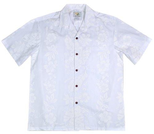 Two Palms Mens Hibiscus Panel Wedding White Shirt