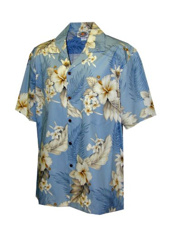 Pacific Legend Mens Plumeria Hibiscus Feather Fern Shirt