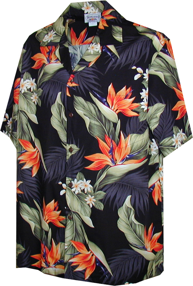 Pacific Legend Mens Bird of Paradise Plumeria Shirt