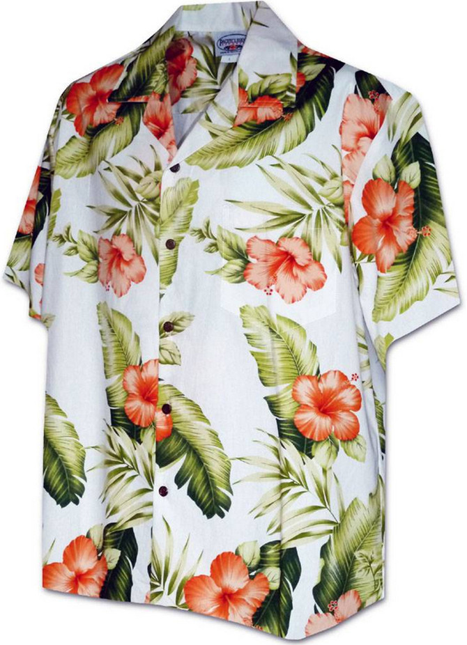 Pacific Legend Mens S to 4X Great Orange Hibiscus Shirt