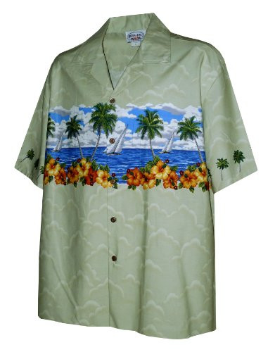 Pacific Legend Mens S to 4X Hibiscus Sailboat Chest Band Shirt