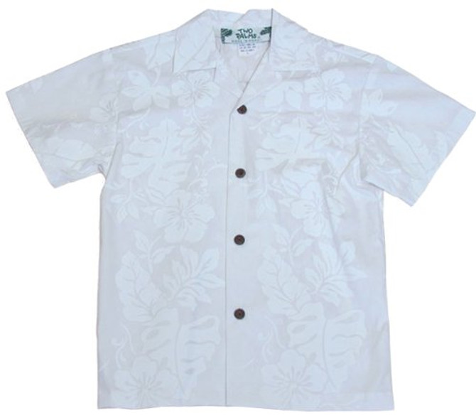 Two Palms Boy's Hibiscus Panel Cotton Wedding White Shirt