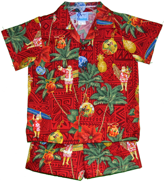 RJC Made in USA Boy's Christmas Hawaiian Santa Aloha 2pc Set