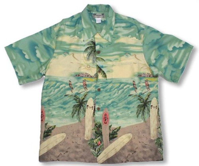 Surfers Kamehameha Men's Hawaiian Aloha Rayon Vintage Shirt