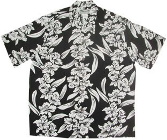 White Orchid Panel Kamehameha Men's Hawaiian Aloha Rayon Vintage Shirt