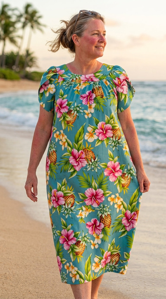 Pineapple Hibiscus Cotton Muu Muu Dress