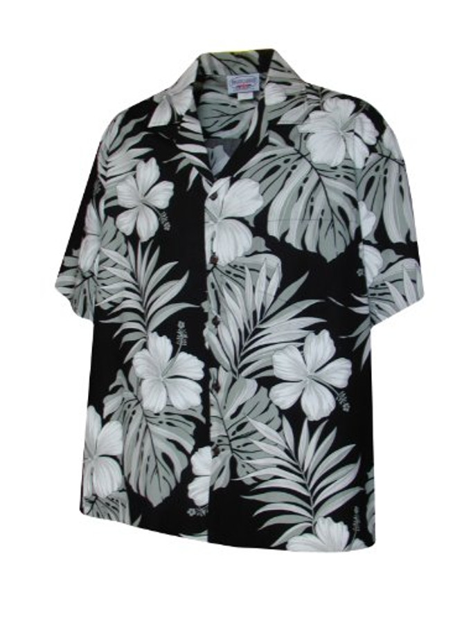 Pacific Legend Mens Pictorial Hibiscus Monstera Shirt