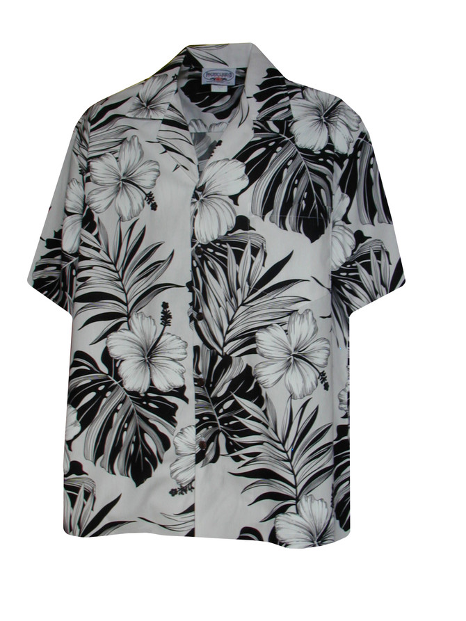 Pacific Legend Mens Pictorial Hibiscus Monstera Shirt