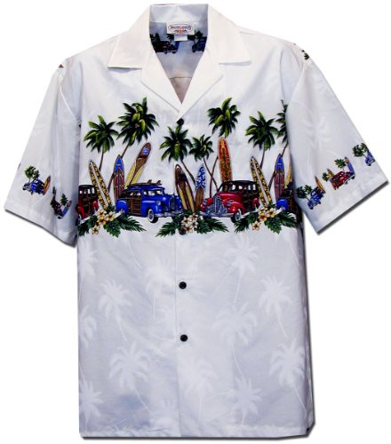 Pacific Legend Mens Old Time Woodie Surfboard Chest Band Shirt