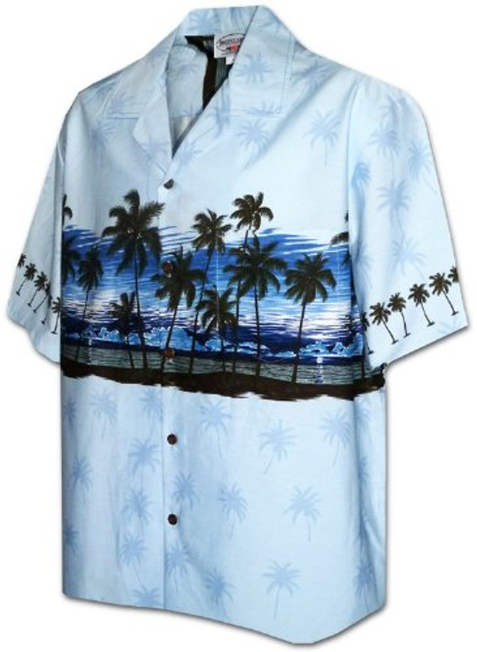 Pacific Legend Mens S to 3X Sunset Palm Horizon Chest Band Shirt