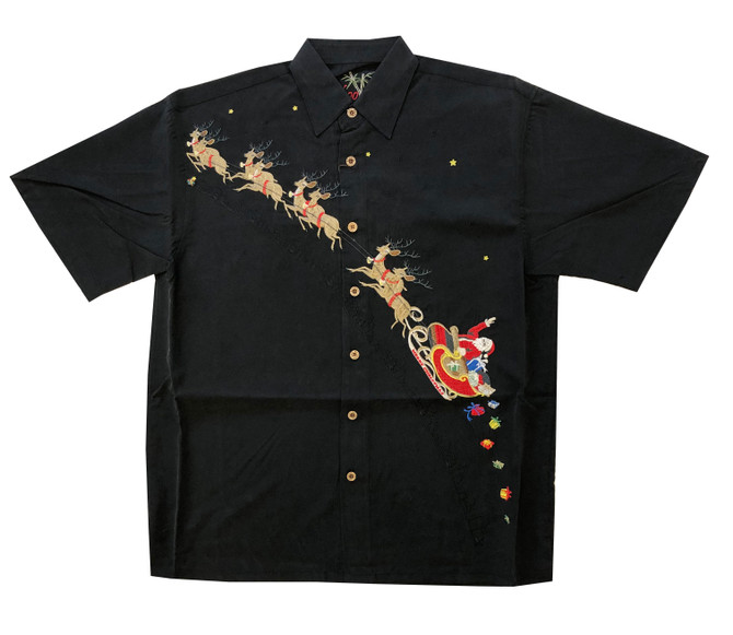 Bamboo Cay Flying Santa Embroidered Christmas Shirt