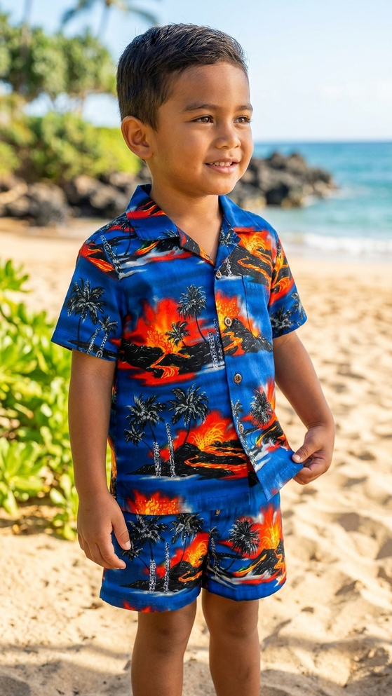 Kilauea Big Island Volcano Boy's 2 Piece Cabana Set