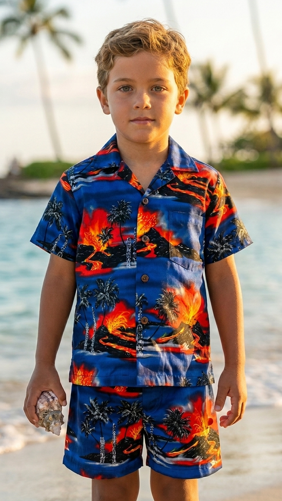 Kilauea Big Island Volcano Boy's 2 Piece Cabana Set