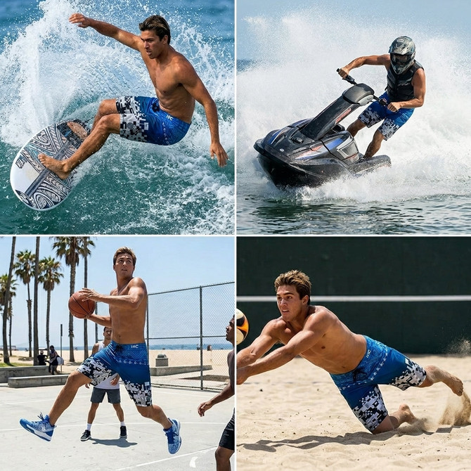 Hawaiian Island Creations (HIC) 20" Digital Coast 8 Way Stretch Boardshorts