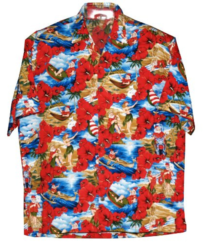 RJC Mens Santa Claus Beach Fun Xmas Hawaiian Style Rayon Shirt