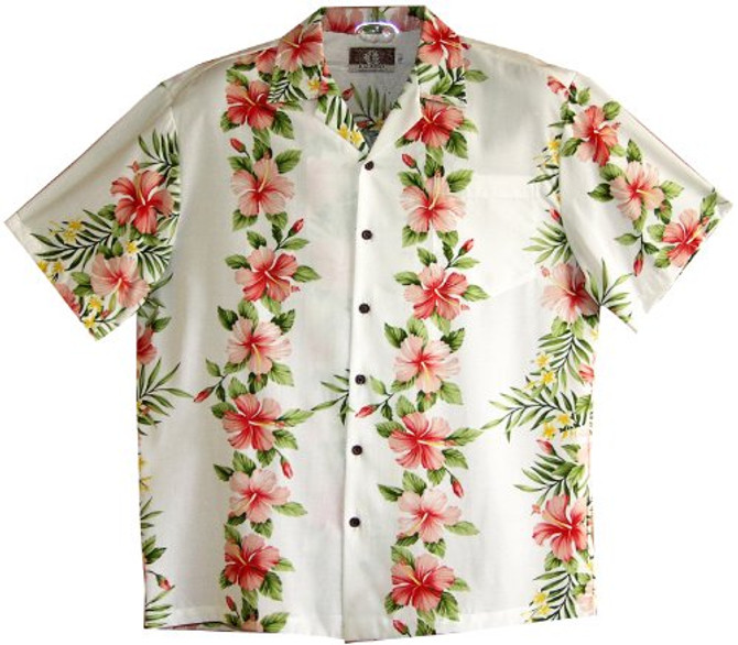 RJC Mens Pink White Hibiscus Plumeria Panel Rayon Shirt