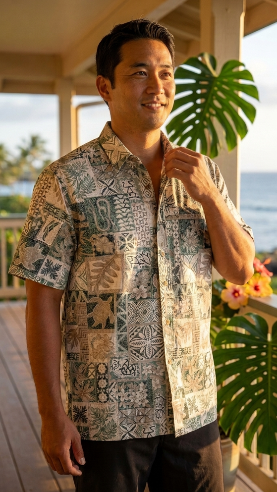 RJC Mens Hawaiian Symbols Reverse Shirt