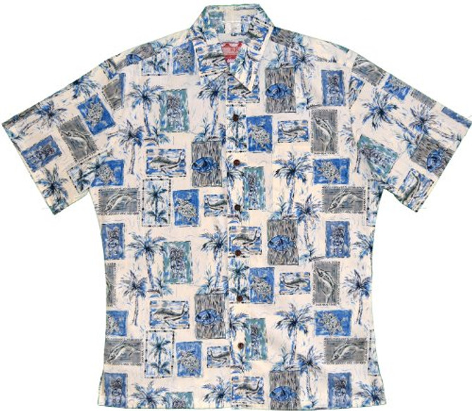 RJC Mens Polynesian Tiki Ocean Fish Reverse Shirt