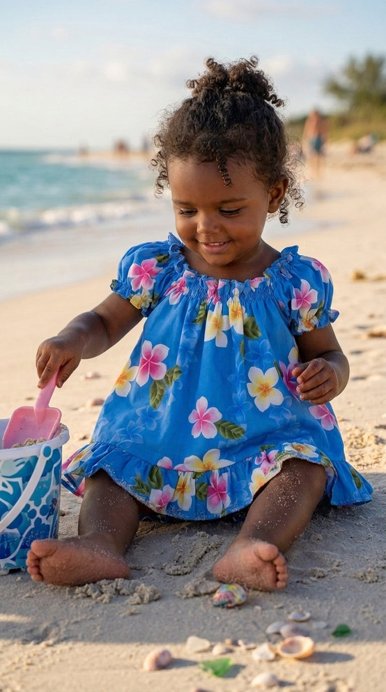 RJC Baby Girl's Cute Plumeria Puff Sleeve Hawaiian 2 Piece Dress Set