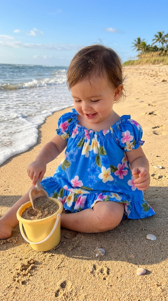 RJC Baby Girl's Cute Plumeria Puff Sleeve Hawaiian 2 Piece Dress Set