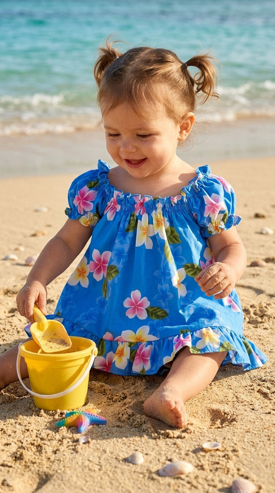 RJC Baby Girl's Cute Plumeria Puff Sleeve Hawaiian 2 Piece Dress Set