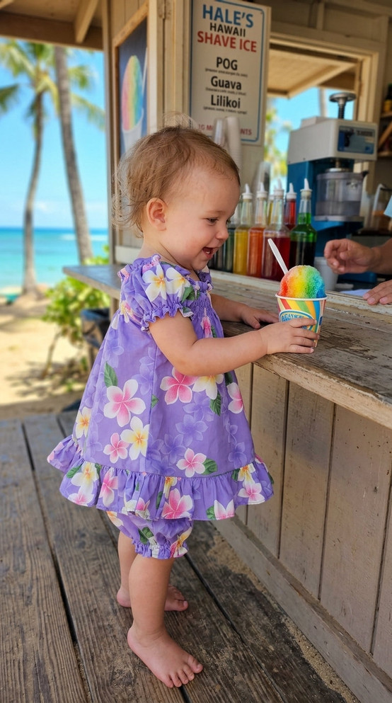 RJC Baby Girl's Cute Plumeria Puff Sleeve Hawaiian 2 Piece Dress Set