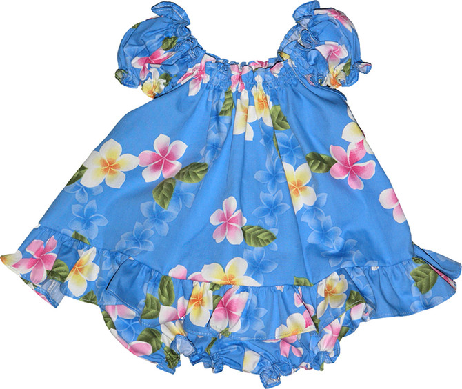 RJC Baby Girl's Cute Plumeria Puff Sleeve Hawaiian 2 Piece Dress Set