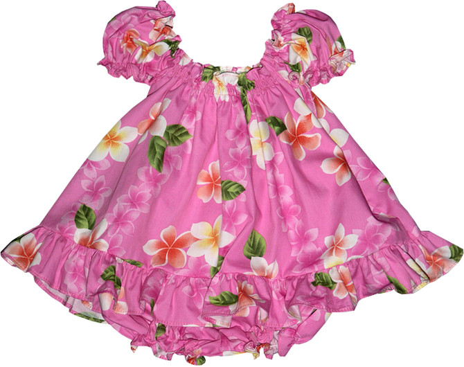 RJC Baby Girl's Cute Plumeria Puff Sleeve Hawaiian 2 Piece Dress Set