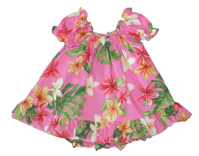 RJC Baby Girl's Cute Plumeria Puff Sleeve Hawaiian 2 Piece Dress Set