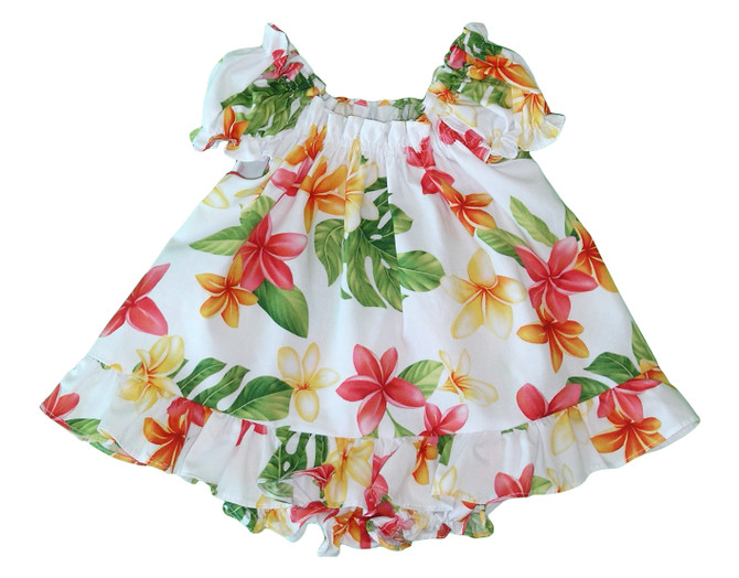 RJC Baby Girl's Cute Plumeria Puff Sleeve Hawaiian 2 Piece Dress Set