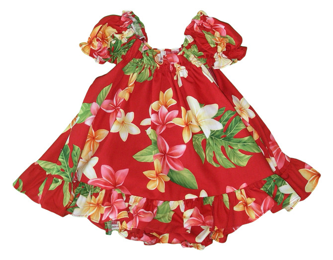 RJC Baby Girl's Cute Plumeria Puff Sleeve Hawaiian 2 Piece Dress Set