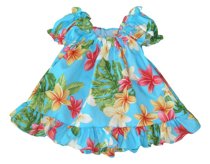 RJC Baby Girl's Cute Plumeria Puff Sleeve Hawaiian 2 Piece Dress Set