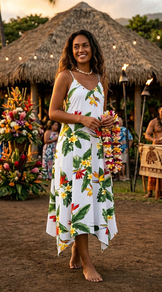 Bird of Paradise Display Maxi Scarf Hawaiian Hem Dress