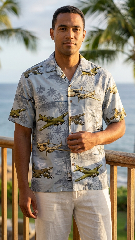 Aerial Island Dog Fight Mens Hawaiian Shirt