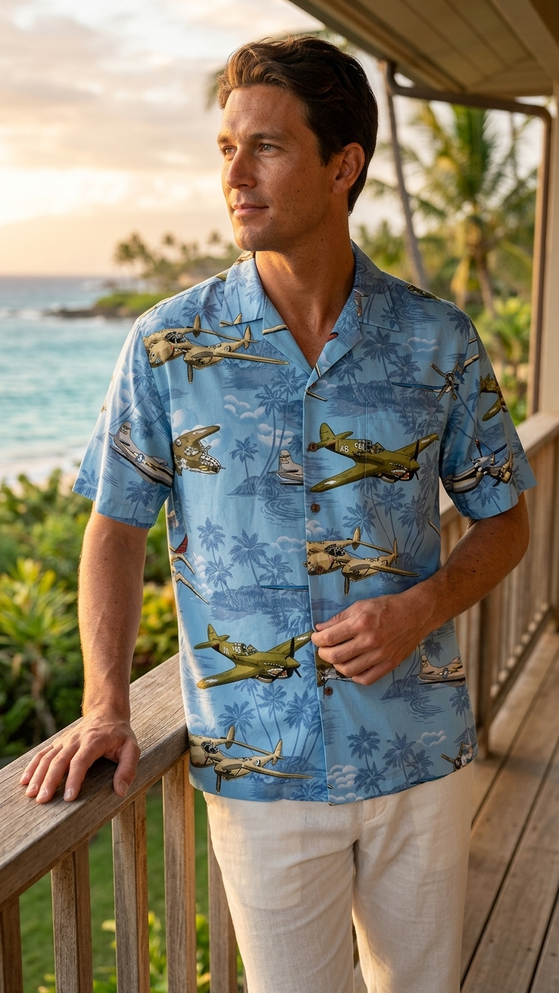 Aerial Island Dog Fight Mens Hawaiian Shirt