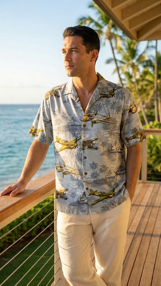 Aerial Island Dog Fight Mens Hawaiian Shirt